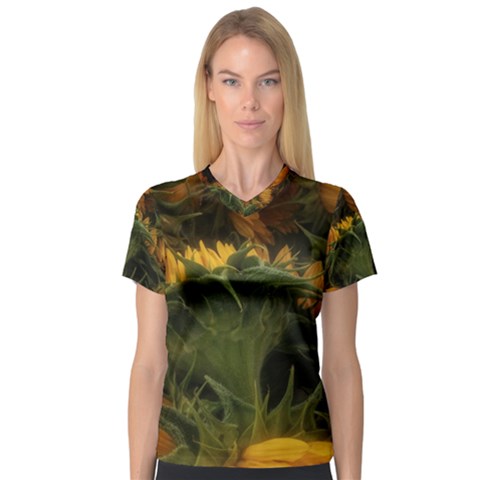 Bunch Of Sunflowers V-neck Sport Mesh Tee by okhismakingart