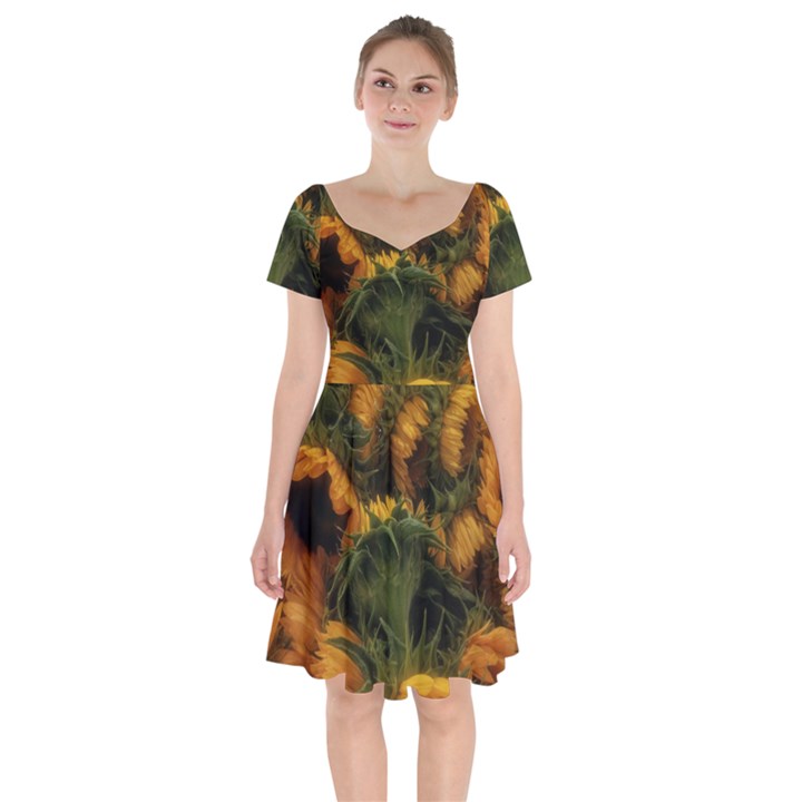 Bunch of Sunflowers Short Sleeve Bardot Dress