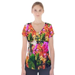 Orchids in the Market Short Sleeve Front Detail Top