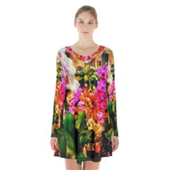 Orchids in the Market Long Sleeve Velvet V-neck Dress