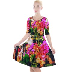 Orchids in the Market Quarter Sleeve A-Line Dress