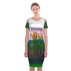 Field Of Goldenrod Classic Short Sleeve Midi Dress by okhismakingart