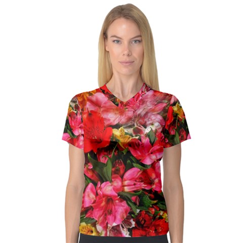 Lovely Lilies  V-neck Sport Mesh Tee by okhismakingart