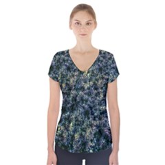 Queen Annes Lace In Blue And Yellow Short Sleeve Front Detail Top by okhismakingart
