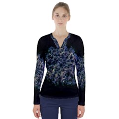 Queen Annes Lace In Blue And Yellow V-neck Long Sleeve Top by okhismakingart