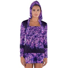 Queen Annes Lace In Purple And White Long Sleeve Hooded T-shirt by okhismakingart