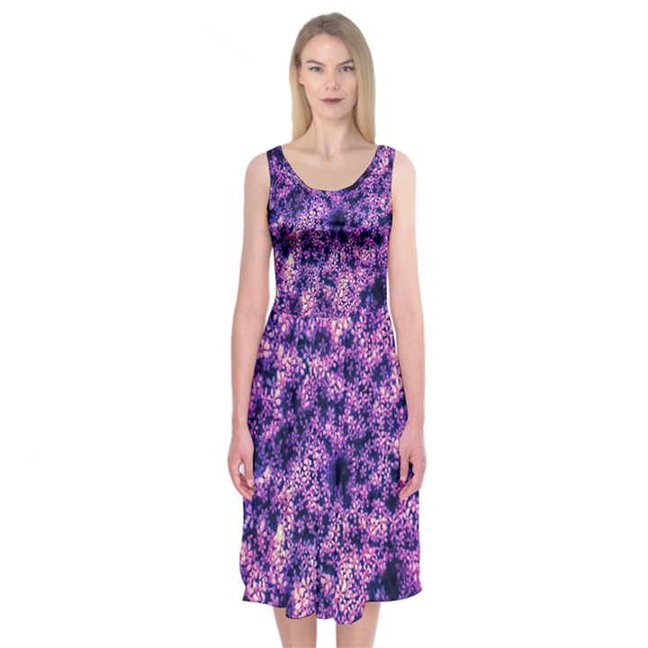 Queen Annes Lace in Purple and White Midi Sleeveless Dress