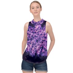 Queen Annes Lace In Purple And White High Neck Satin Top by okhismakingart