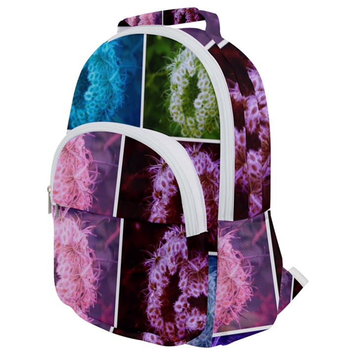 Closing Queen Annes Lace Collage (Vertical) Rounded Multi Pocket Backpack
