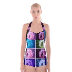 Closing Queen Annes Lace Collage (Vertical) Boyleg Halter Swimsuit 