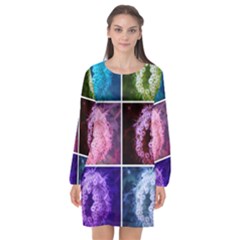 Closing Queen Annes Lace Collage (vertical) Long Sleeve Chiffon Shift Dress  by okhismakingart