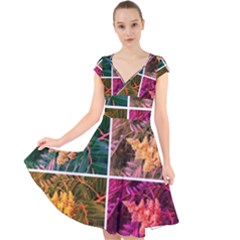 Sideways Sumac Collage Cap Sleeve Front Wrap Midi Dress by okhismakingart