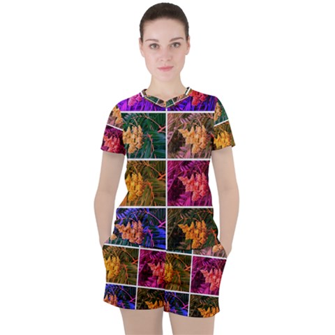 Sideways Sumac Collage Women s Tee And Shorts Set by okhismakingart