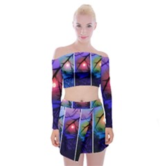 Moon And Locust Tree Collage Off Shoulder Top With Mini Skirt Set by okhismakingart