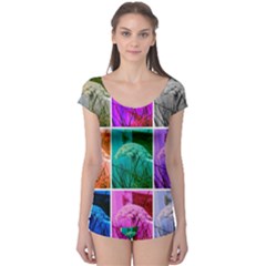 Color Block Queen Annes Lace Collage Boyleg Leotard  by okhismakingart