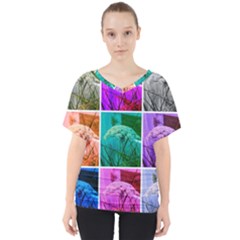 Color Block Queen Annes Lace Collage V-neck Dolman Drape Top by okhismakingart