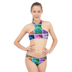 Color Block Queen Annes Lace Collage High Neck Bikini Set by okhismakingart