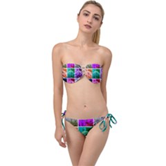 Color Block Queen Annes Lace Collage Twist Bandeau Bikini Set by okhismakingart