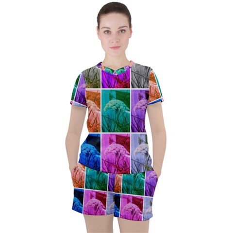 Color Block Queen Annes Lace Collage Women s Tee And Shorts Set by okhismakingart