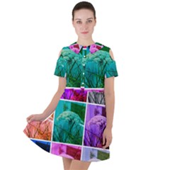 Color Block Queen Annes Lace Collage Short Sleeve Shoulder Cut Out Dress  by okhismakingart