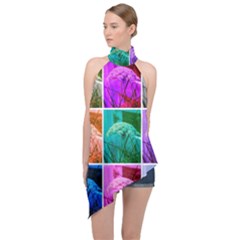 Color Block Queen Annes Lace Collage Halter Asymmetric Satin Top by okhismakingart