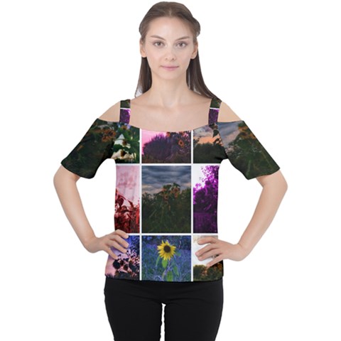 Sunflower Collage Cutout Shoulder Tee by okhismakingart