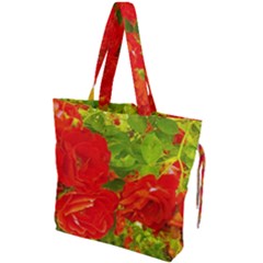 Red Roses Drawstring Tote Bag by okhismakingart