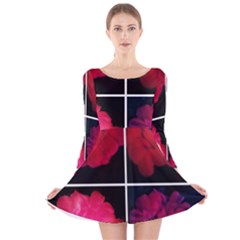 Geranium Collage Long Sleeve Velvet Skater Dress by okhismakingart