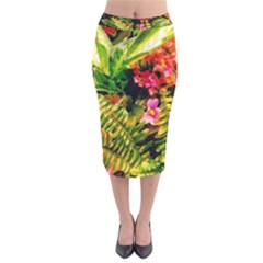 Fern Jungle Velvet Midi Pencil Skirt by okhismakingart