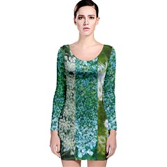 Queen Annes Lace Vertical Slice Collage Long Sleeve Velvet Bodycon Dress by okhismakingart