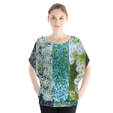 Queen Annes Lace Vertical Slice Collage Batwing Chiffon Blouse by okhismakingart
