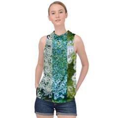 Queen Annes Lace Vertical Slice Collage High Neck Satin Top by okhismakingart