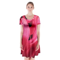 Pink Short Sleeve V-neck Flare Dress by okhismakingart