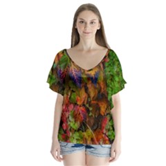 Fall Ivy V-neck Flutter Sleeve Top by okhismakingart