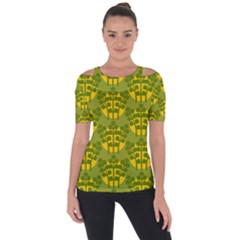 Texture Plant Herbs Green Shoulder Cut Out Short Sleeve Top by Mariart