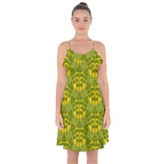 Texture Plant Herbs Green Ruffle Detail Chiffon Dress