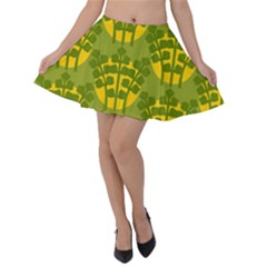 Texture Plant Herbs Green Velvet Skater Skirt