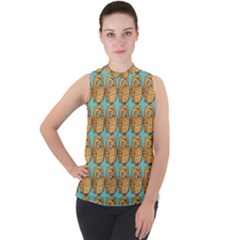 Owl Wallpaper Bird Mock Neck Chiffon Sleeveless Top