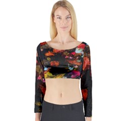Leaves And Puddle Long Sleeve Crop Top by okhismakingart