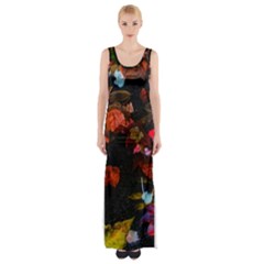 Leaves And Puddle Maxi Thigh Split Dress by okhismakingart