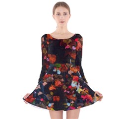 Leaves And Puddle Long Sleeve Velvet Skater Dress