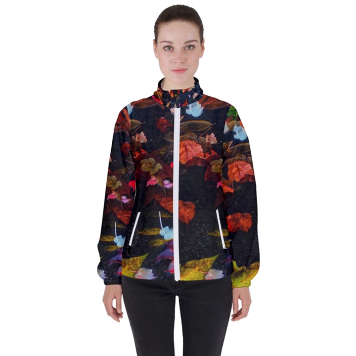 Leaves and Puddle Women s High Neck Windbreaker