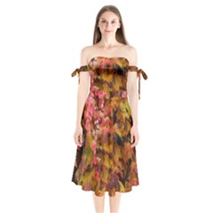 Red And Yellow Ivy Shoulder Tie Bardot Midi Dress by okhismakingart