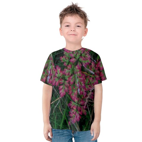 Pink-fringed Leaves Kids  Cotton Tee by okhismakingart