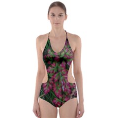 Pink-fringed Leaves Cut-out One Piece Swimsuit by okhismakingart