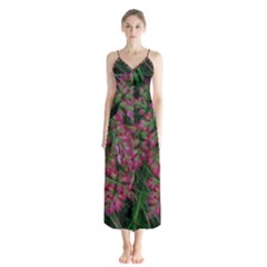 Pink-fringed Leaves Button Up Chiffon Maxi Dress by okhismakingart