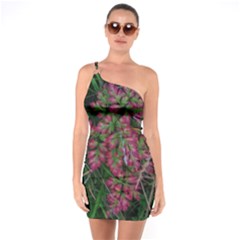 Pink-fringed Leaves One Soulder Bodycon Dress by okhismakingart