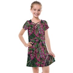 Pink-fringed Leaves Kids  Cross Web Dress by okhismakingart