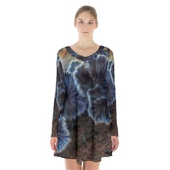 Tree Fungus Long Sleeve Velvet V-neck Dress