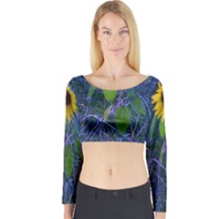 Blue Sunflower Long Sleeve Crop Top by okhismakingart